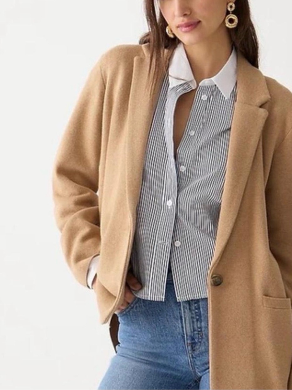 J. Crew Camel Single-Button Blazer Coatigan
